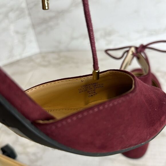 Unisa ladies burgundy ankle tie suede block heels size 8.5m - Picture 9 of 10